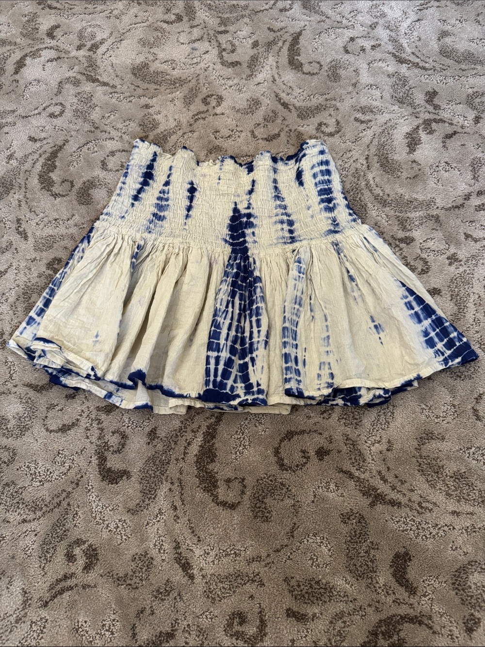 Blue Tie-Dye Smocked Mini Skirt/tube top